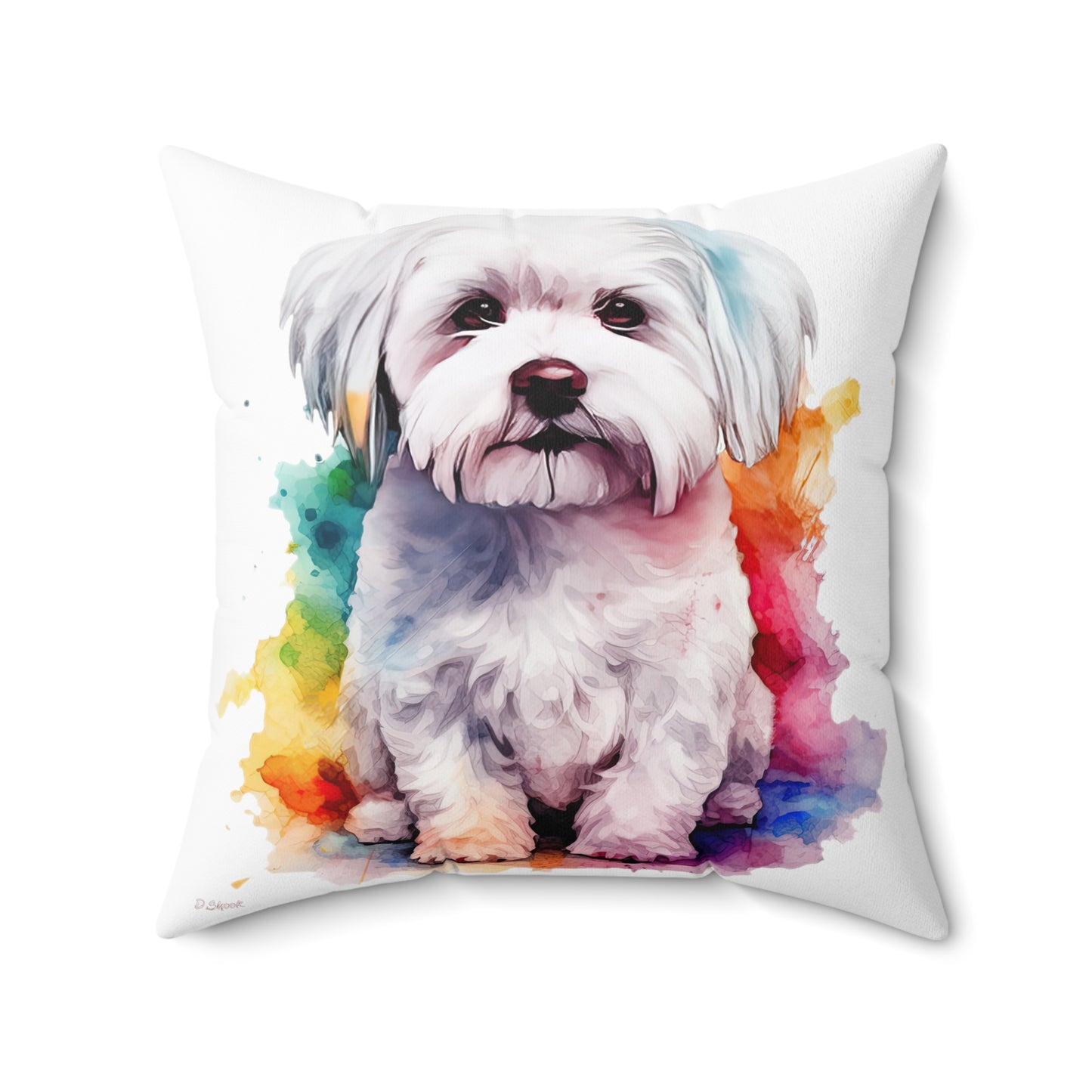 Maltese Dog 3 Spun Polyester Square Pillow