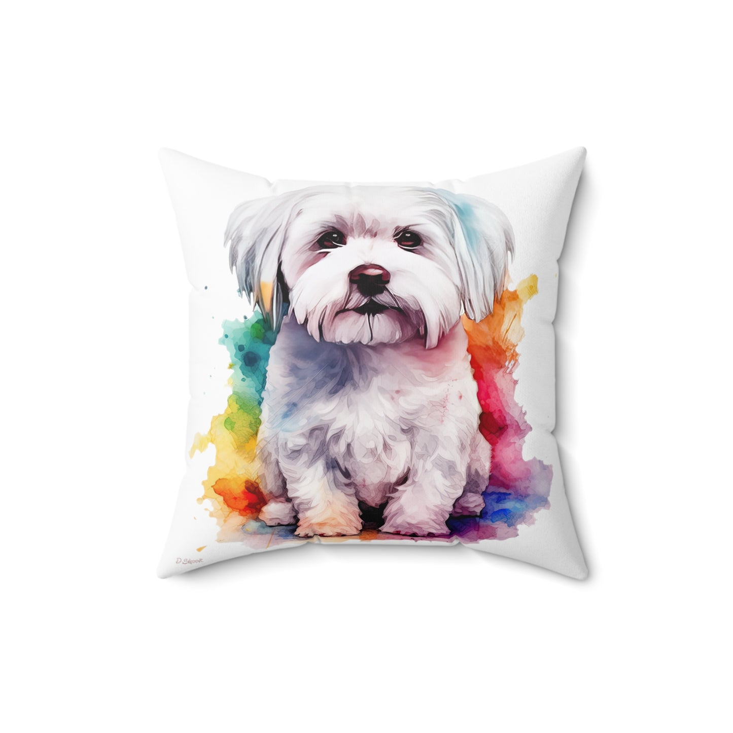 Maltese Dog 3 Spun Polyester Square Pillow