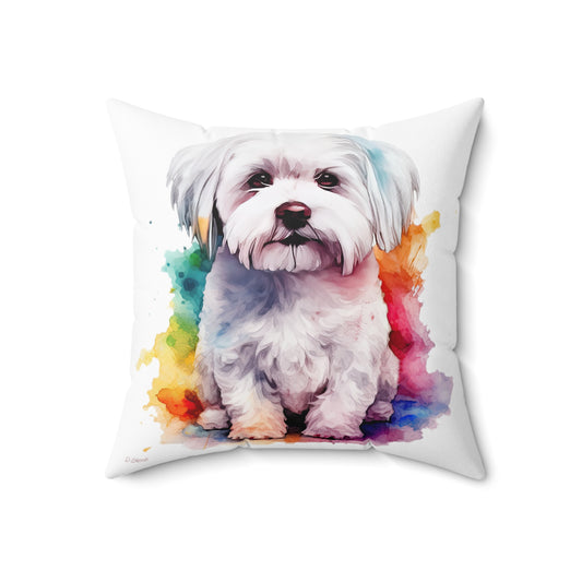 Maltese Dog 3 Spun Polyester Square Pillow