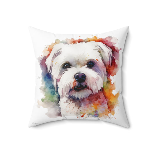 Maltese Dog 2 Spun Polyester Square Pillow