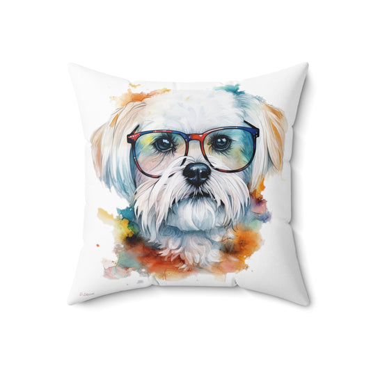 Maltese Dog 5 Spun Polyester Square Pillow